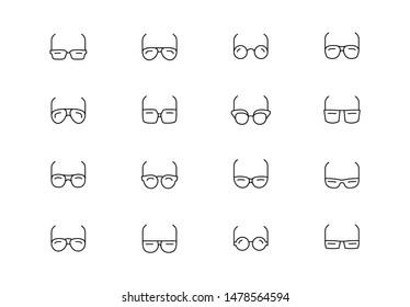 Editable stroke. Eye glasses thin line vector icon set