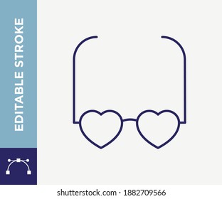 Editable Stroke Eyeglasses Love Outline Vector Icon