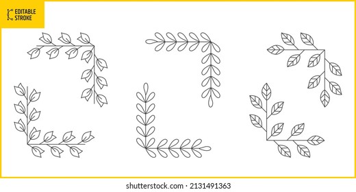 Esquina de adorno floral de trazo editable. Ilustración vectorial dibujada a mano. El espesor de la línea se puede cambiar.