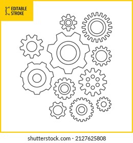 Editable stroke gear icons. Line thickness can be changed.