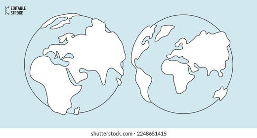 Editable stroke globe drawing of world map. Vector illustration of minimalist design. Line thickness can be changed.