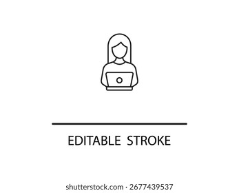 Gráfico de trazo editable de una mujer usando una computadora portátil, perfecto para ilustrar conceptos de trabajo remoto y comunicación en línea.
