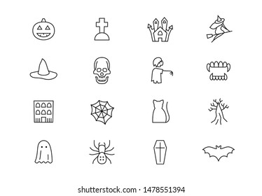 Editable stroke. Halloween thin line vector icon set