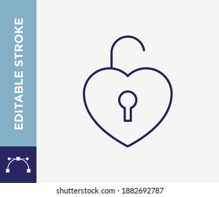 Editable Stroke Heart Lock Outline Vector Icon