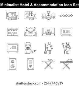Trazo editable del hotel y del icono del alojamiento fijados en el fondo blanco 