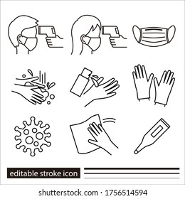 Editable stroke icon. Coronavirus Disease Protection. Shop front use