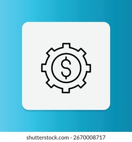 Ícone de traçado editável de engrenagem com símbolo de dólar, representando estratégia financeira, de processo comercial e de gerenciamento.