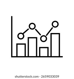 Ícone de traçado editável mostrando um gráfico, painel ou lente de aumento nos dados, representando insights de análise de negócios.
