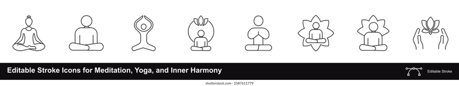 Editable Stroke Icons for Meditation, Yoga, and Inner Harmony