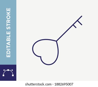 Editable Stroke Key Heart Outline Vector Icon