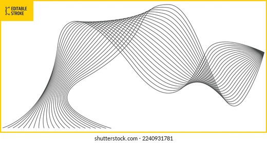 Editable stroke line. Abstract wave technology and game background. Line thickness can be changed.