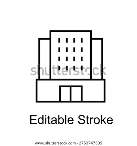 Editable stroke line art of a simple modern building with rectangular shape