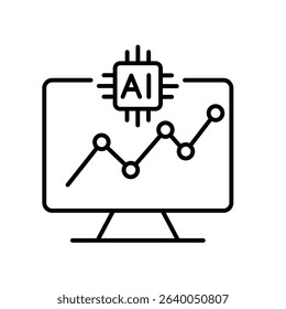 Editable stroke line icon of AI learning dashboard for analytics and academic progress tracking