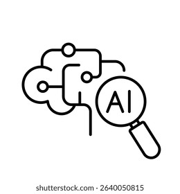 Editable stroke line icon of AI identifying knowledge gaps used in digital learning platforms and analytics tools