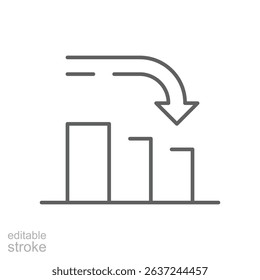 Editable Stroke Line Icon of Falling Graph with Curved Arrow Representing Financial Decline Analytics and Business Loss