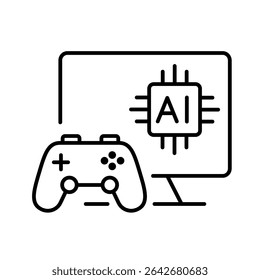 Editable stroke line icon of gamification in AI learning for playful interactive education