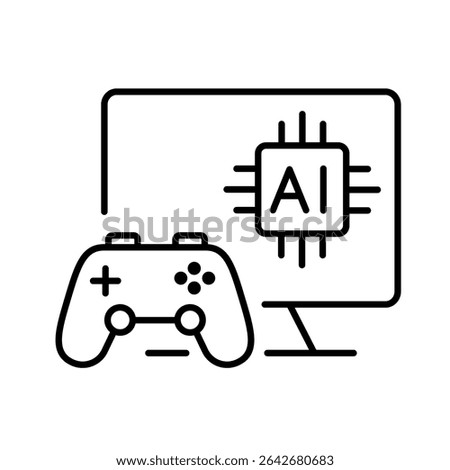 Editable stroke line icon of gamification in AI learning for playful interactive education