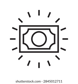Editable stroke line icon of a radiant banknote, representing high value, excellent financial returns, or a lucrative investment opportunity.