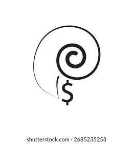 Editable stroke line icon of a spiral with a dollar sign, symbolizing financial growth, wealth accumulation, or economic cycles. Ideal for apps, websites, and infographics on savings, or investments.