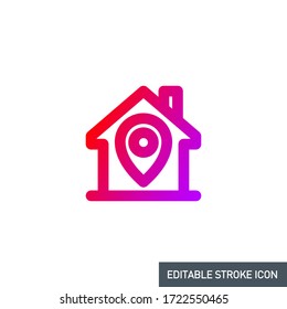 editable stroke line icon of Stay home for Social media in support of self isolation. staying at home Prevent coronavirus spread. Covid19 perfect outline single icon hashtag stayhome Isolated on white