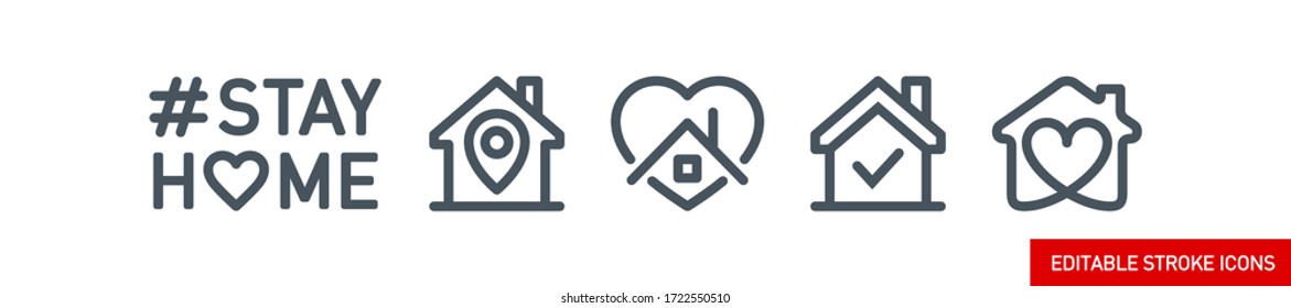 iconos editables de línea de trazo conjunto de "Stay home for Social media" en apoyo del autoaislamiento. estar en casa Evita la propagación del coronavirus. Covid19 perfecto esquema icono etiqueta permanecer en casa aislado en blanco