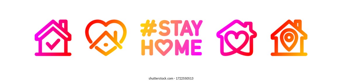 editierbare Strich-Linie-Symbole Set von Bleiben Sie zu Hause für Social Media zur Unterstützung der Selbstisolierung. zu Hause bleiben Vorbeugung der Ausbreitung von Coronavirus. Covid19 perfekte Umriss Symbol Hashtag Zuhause einzeln auf Weiß