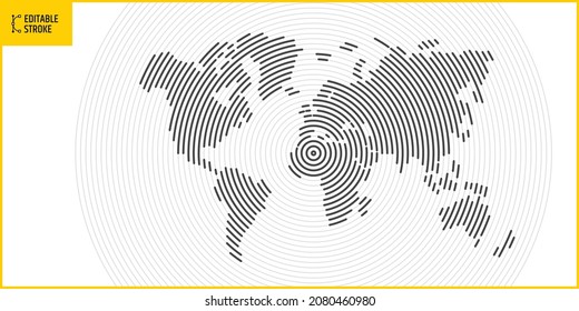 Editable stroke line world map. Technological design world.