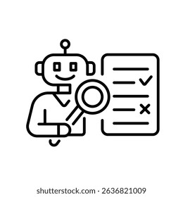 Editable stroke linear icon of AI grading essays automatically for use in academic automation systems and educational platforms