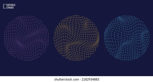 Editable stroke lines. Vector pattern illustration. Abstract wave technology and game background. Distort and deformation net. Line thickness can be changed.