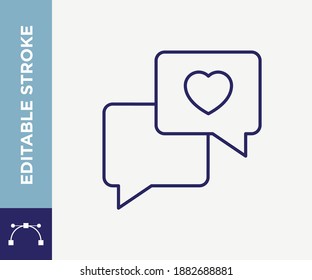 Editable Stroke Love Chat Message Outline Vector Icon