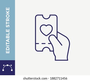 Editable Stroke Love Ticket Outline Vector icon