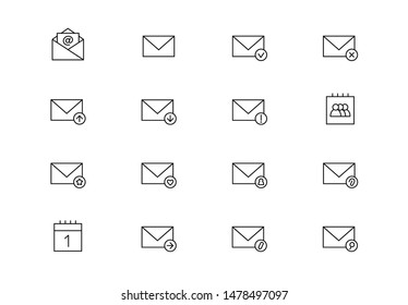 Editable stroke. Mail thin line vector icon set