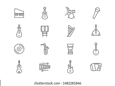 Editable stroke. Music instruments thin line vector icons