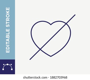 Editable Stroke No Love Outline Vector icon