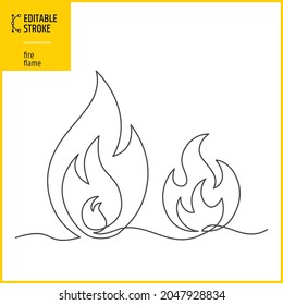 Editable stroke one line fire drawing. Vector fire illustration.