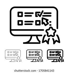 Ícone de estilo linear de estudo online de traçado editável. Ícone plano de educação.
Ilustração vetorial isolada sobre fundo branco. 