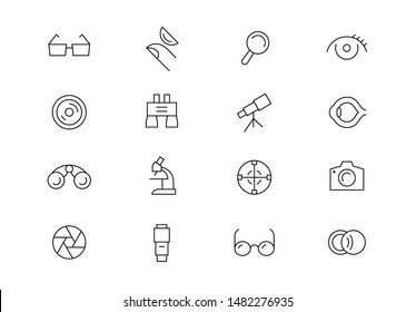 Editable stroke. Optics thin line vector icons