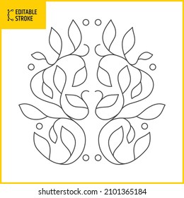 Editable stroke ornament. Hand drawn floral collection. Vector line design. Line thickness can be changed.