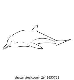 Editable stroke outline of a dolphin in side profile, drawn with clean lines in a minimal vector style suitable for icons or nature-themed illustrations.