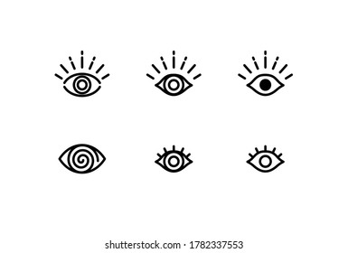 Editable stroke outline eye symbol icons, vector illustration
