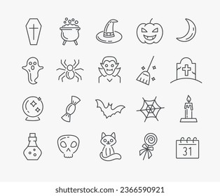 Icono de contorno de trazo editable establecido para halloween