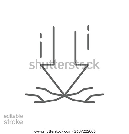 Editable Stroke Outline Icon Showing Downward Impact Breaking Surface Representing Crisis Damage and Stress