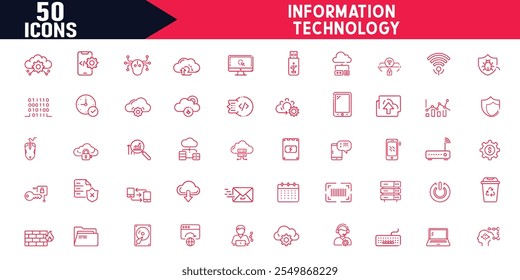 Conjunto editável de ícones de contorno de traçado para ilustração de vetor de tecnologia da informação