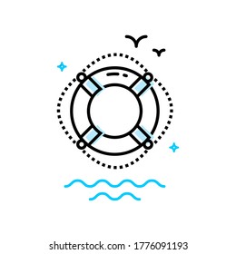 Editable stroke outline lifebuoy icon, vector illustration