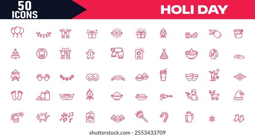 Editable Stroke Outline Web Icons Set for Holiday Celebrations, Festive Decorations, Cultural Festivals, Valentine's Day, Harvest Festival,