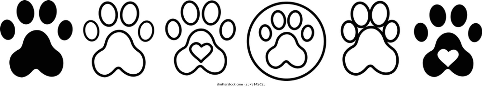 Editable Stroke Pet Paw Icon on White Background for Design Projects