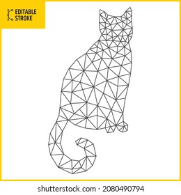 Editable Stroke Polygonal Cat. Techno Style Vector Illustration. Low Poly Line Collection.