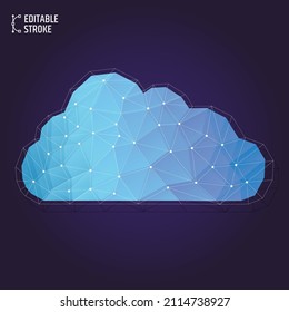 Editable stroke polygonal cloud. Techno style vector illustration. Low poly line collection. Line thickness can be changed.