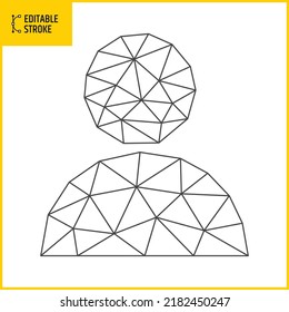 Editable stroke polygonal person. Low poly wireframe people symbol. Techno style vector illustration. Line thickness can be changed.