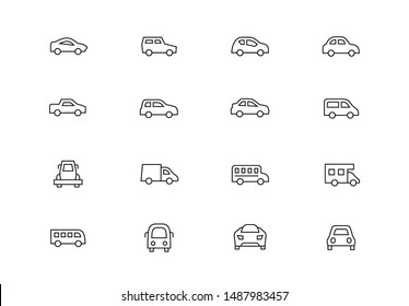 Editable stroke. Road vehicles thin line vector icons